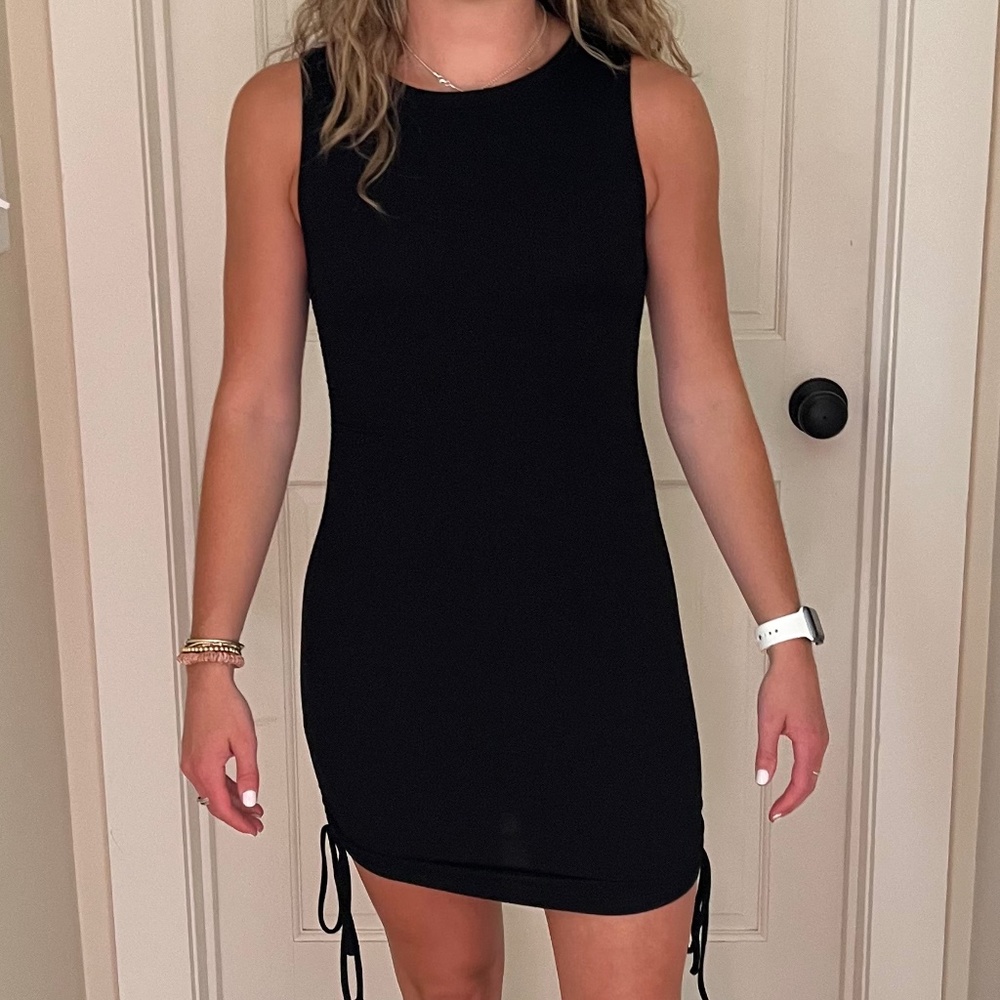 BB Dakota by Steve Madden, Black Ribbed Dress, Cinched Tie Sides, Size XS